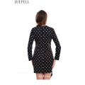 European and American Women′s Summer DOT Print Irregular Sexy Hollow Package Hip Skirt Long-Sleeved Jumpsuit Dress